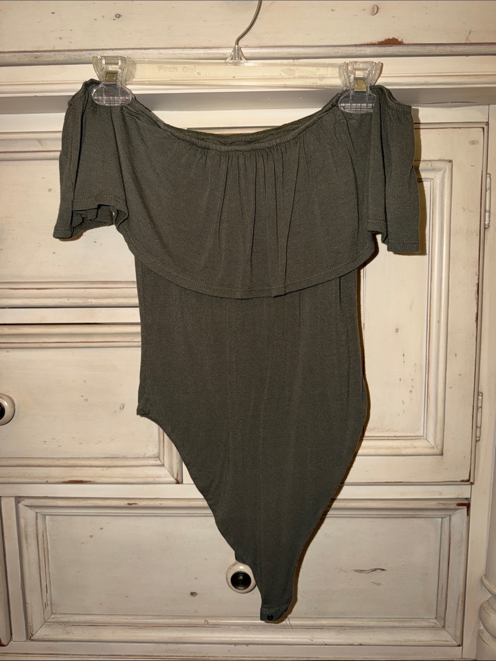 Off-Shoulder Olive Green Bodysuit